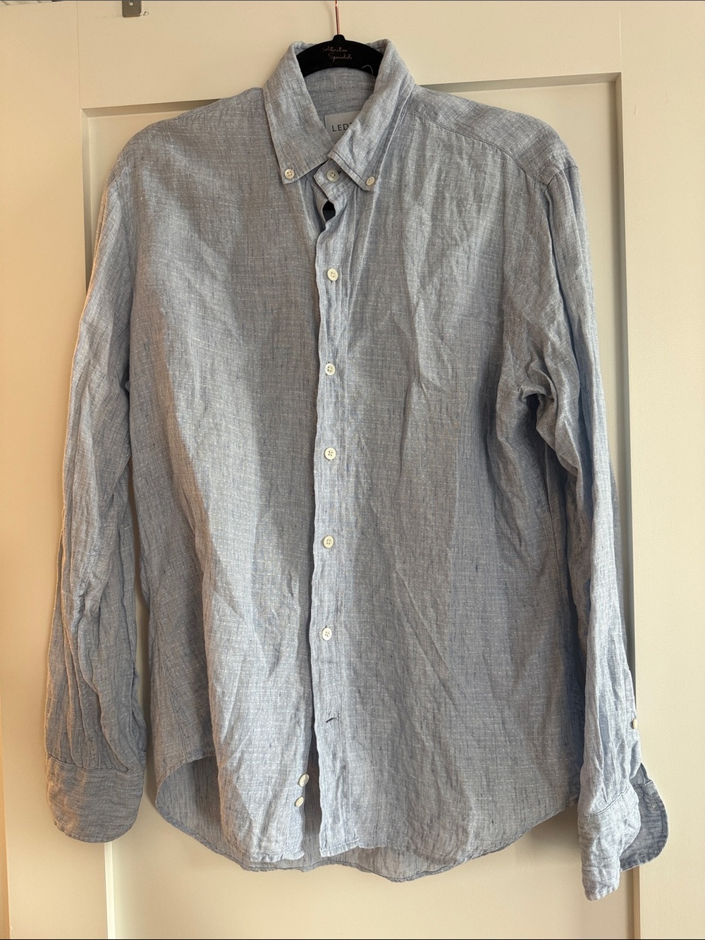 Light Blue Linen Blend Button-Down Shirt by Ledbury